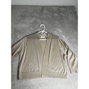Calvin Klein Women's 1X Beige Metallic Knit Open Front Cardigan Sweater